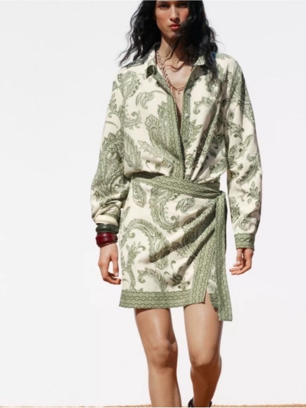 Womens Green Paisley Button-Shirt